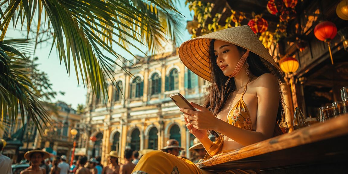 Người chơi tài xỉu tại TP. Hồ Chí Minh với hình ảnh nón lá truyền thống trong không gian giải trí