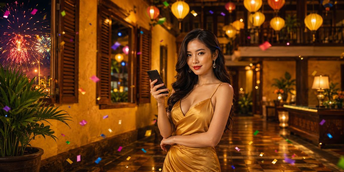 Người dùng tại Hội An trải nghiệm casino trực tuyến trên điện thoại vào buổi tối chợ đêm