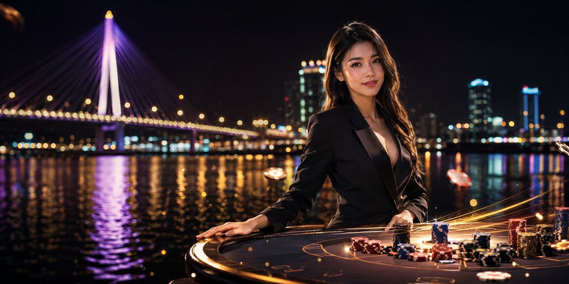 Không gian giải trí casino hiện đại với bàn cược và màn hình trực tiếp